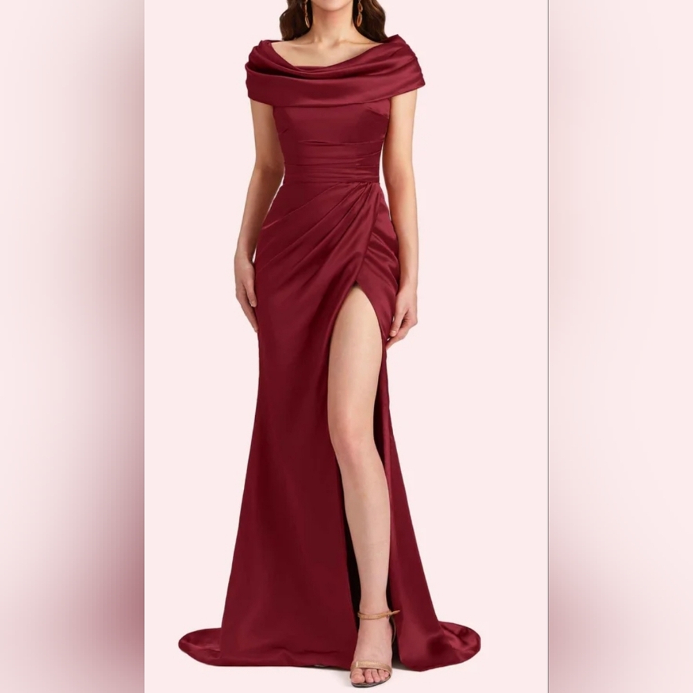 Elegant Burgundy Off-Shoulder Evening Gown